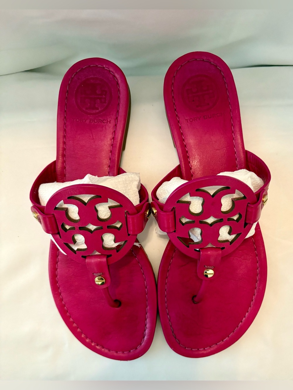 Tory Burch Miller Women’s Leather Fuchsia Pink Sandals Size 8 - Picture 6 of 6